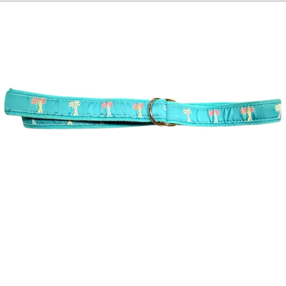 Douglas Paquette Teal neon Palm Tree 1” D Ring Canvas Belt Size Small